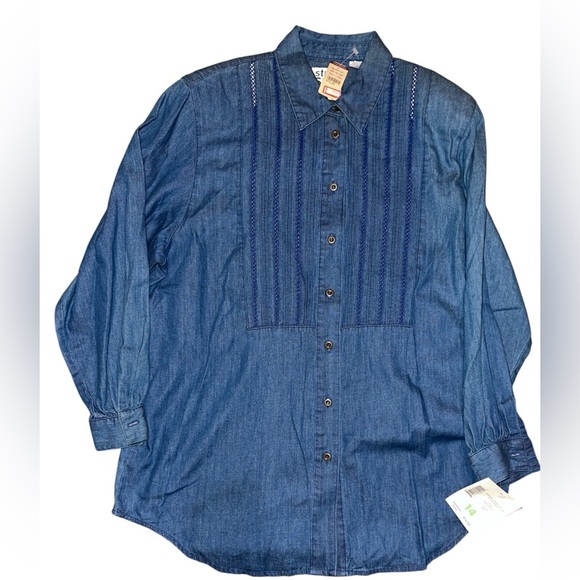 Liz Claiborne Tops - NWT Liz Claiborne Dark Blue Denim Button-Down Shirt Size 14 #265